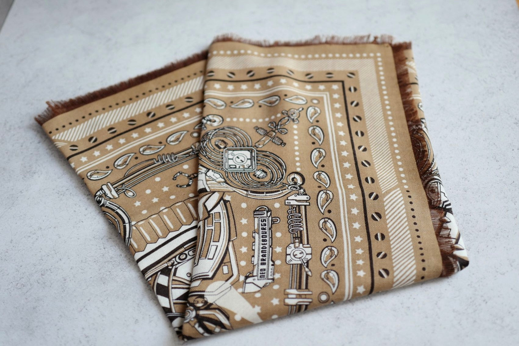 Hermès Scarf Neo Brandebourgs Bandana Frange Kraft Blanc Cashmere Silk 65