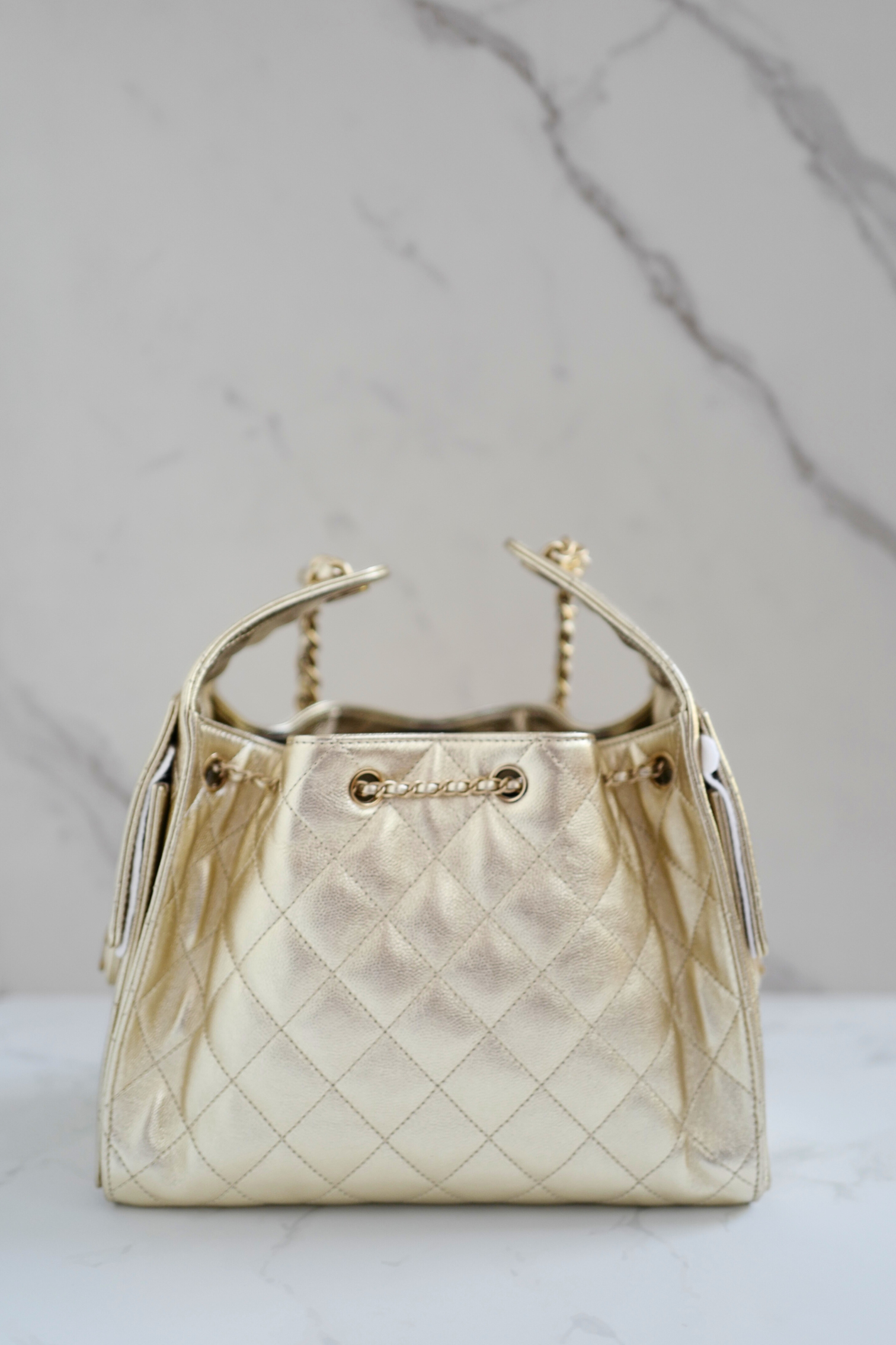 NEW Chanel 25A Small Hobo Bag Light Gold Caviar Leather LGHW