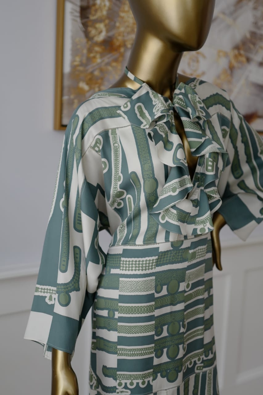 NEW Hermes FW23 Runway Dress Le Tresor De Medor In vert sauge size 34 $9K Retail