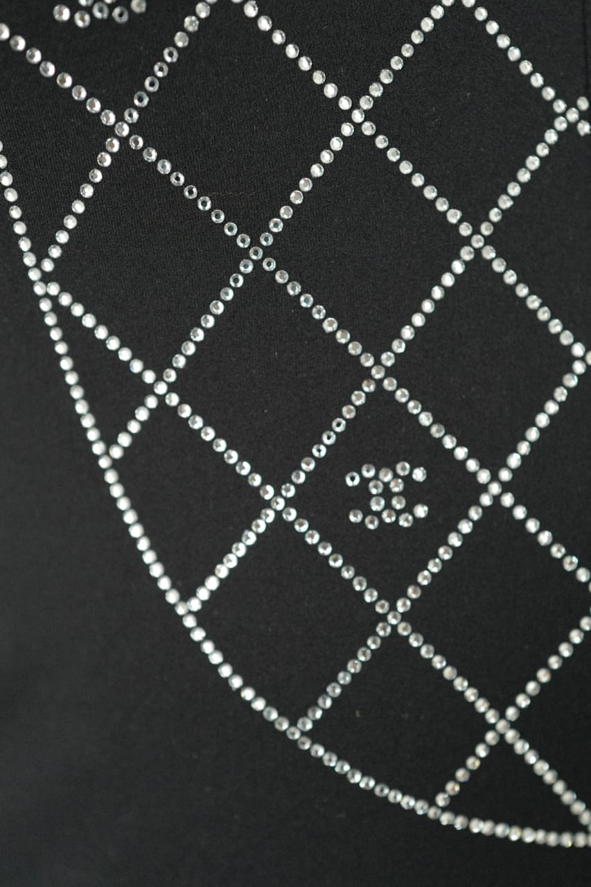 Chanel 23C Black Crystal Collar CC Logo One Piece Swimsuit Runway Bathing 36