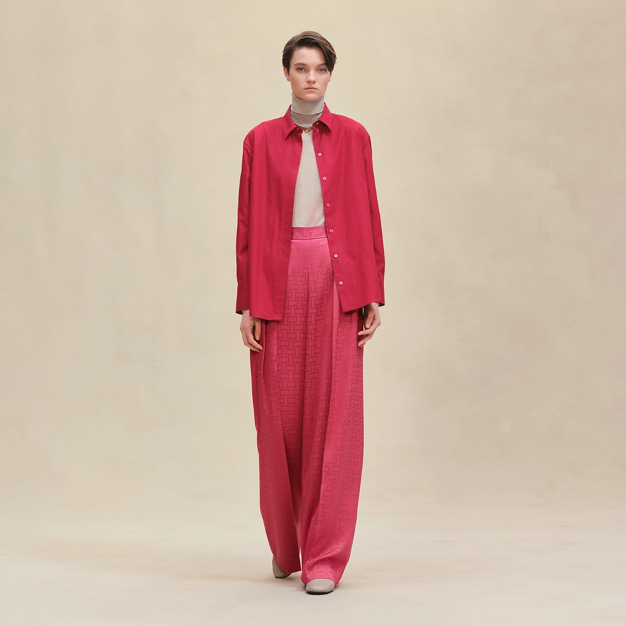 NEW Hermès "Mosaique" Wide Leg Pants Rose Framboise Size 34