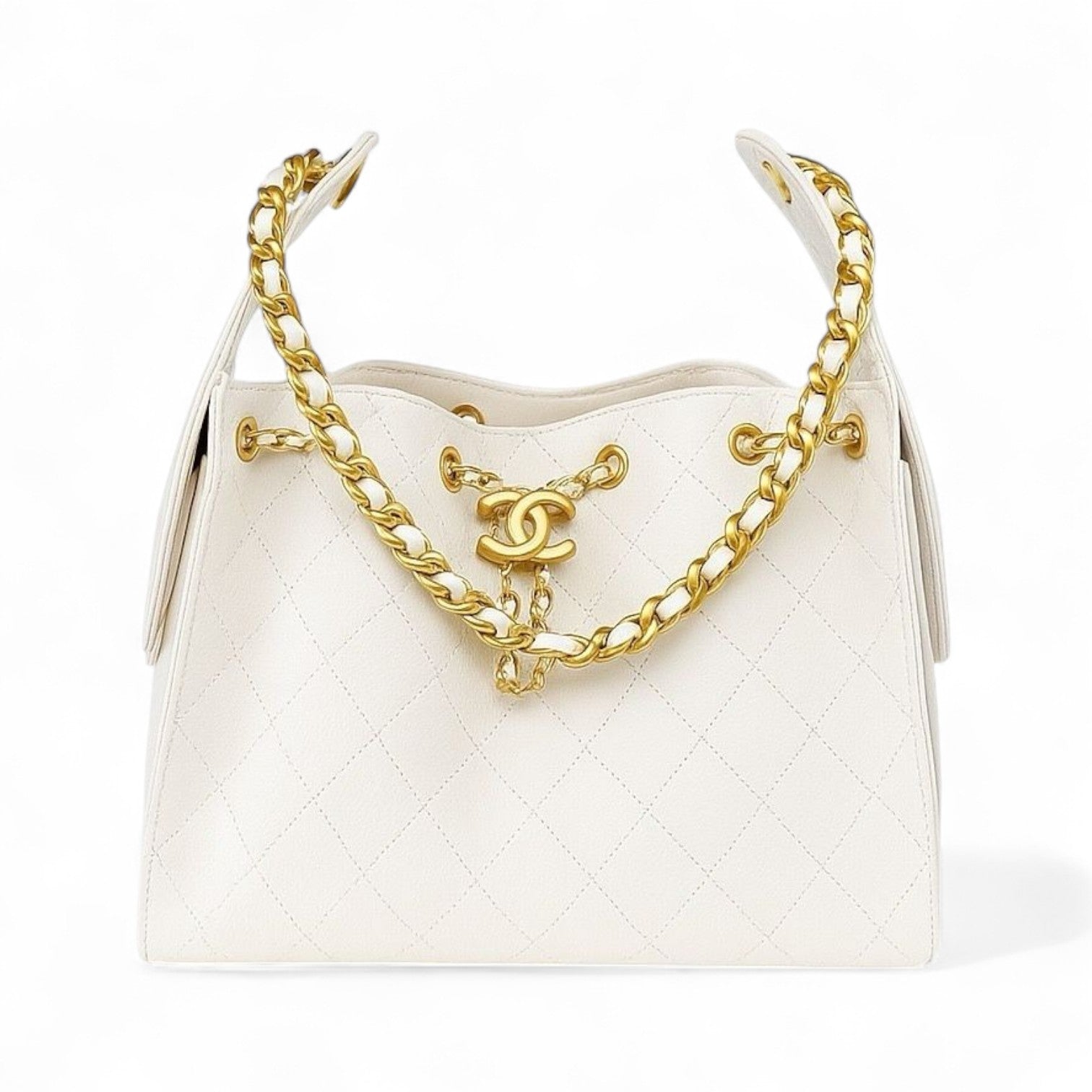 NEW Chanel Hobo Bag Small White Calfskin 25A Gold Hardware