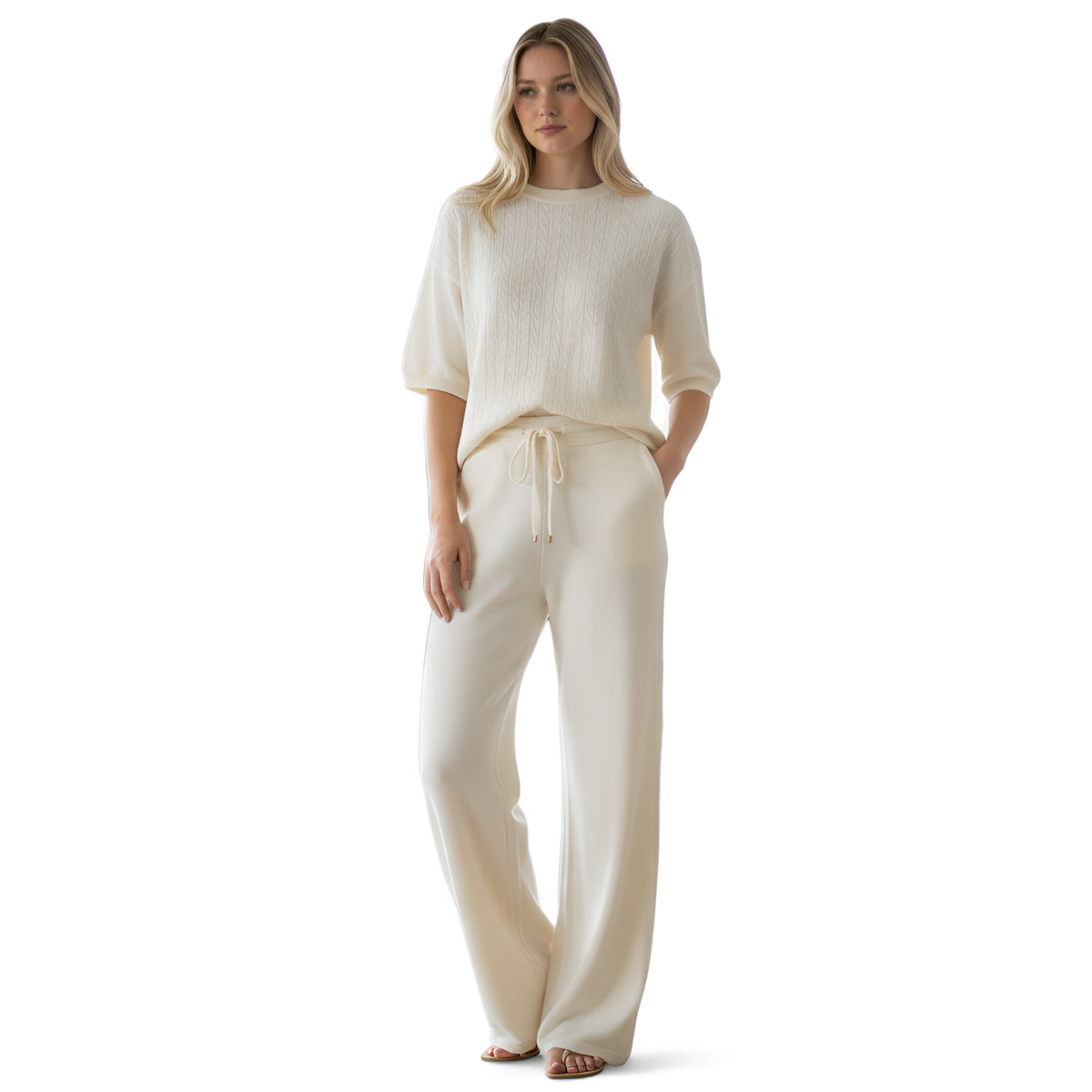 Brand NEW Hermès Cashmere Pants – Blanc Naturel (Size 36) Wide Leg Ret
