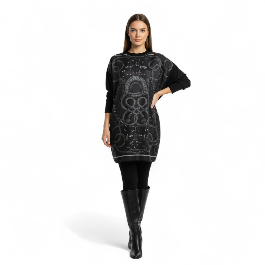 NEW Hermès "Palefroi Remix" Twillaine Tunic Short Dress Gris Charbon Size 36
