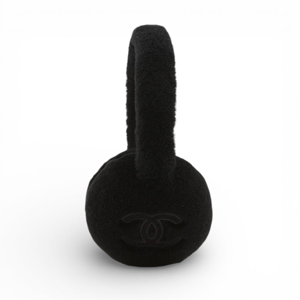 NEW Chanel Coco Neige 23N 2024/2025 Black CC Logo Shearling Lambskin Earmuffs