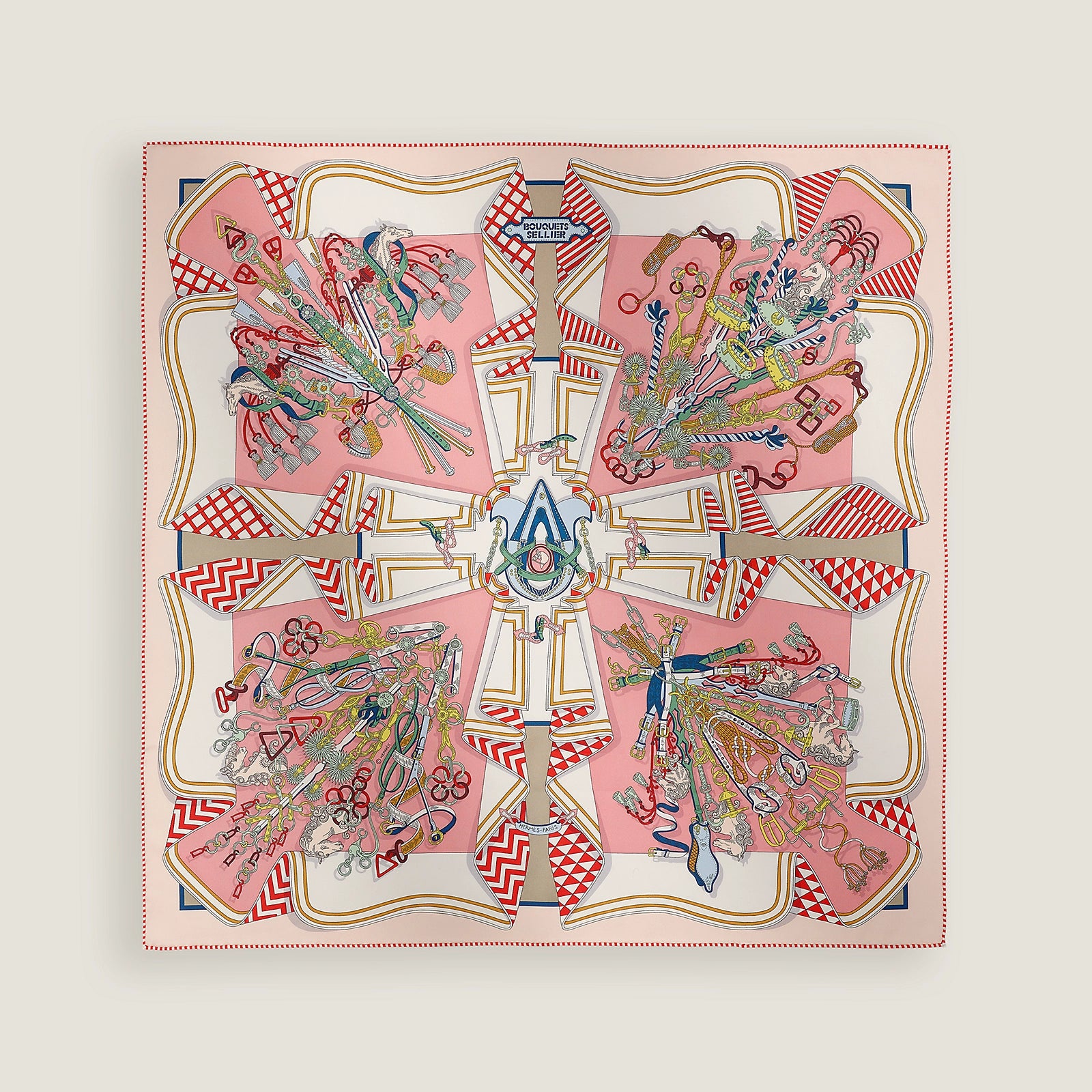 BNIB HERMÈS Bouquets Sellier scarf 70 in Rose/Blanc /Multicolore