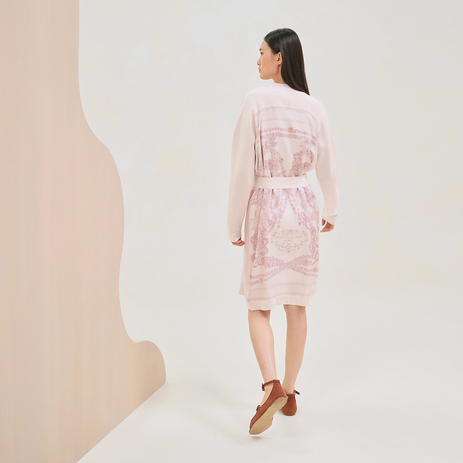 NEW Hermès "Brides de Gala en Fleurs" long-sleeve twillaine– Rose Pâle Pink- Size 34 $5K Retail