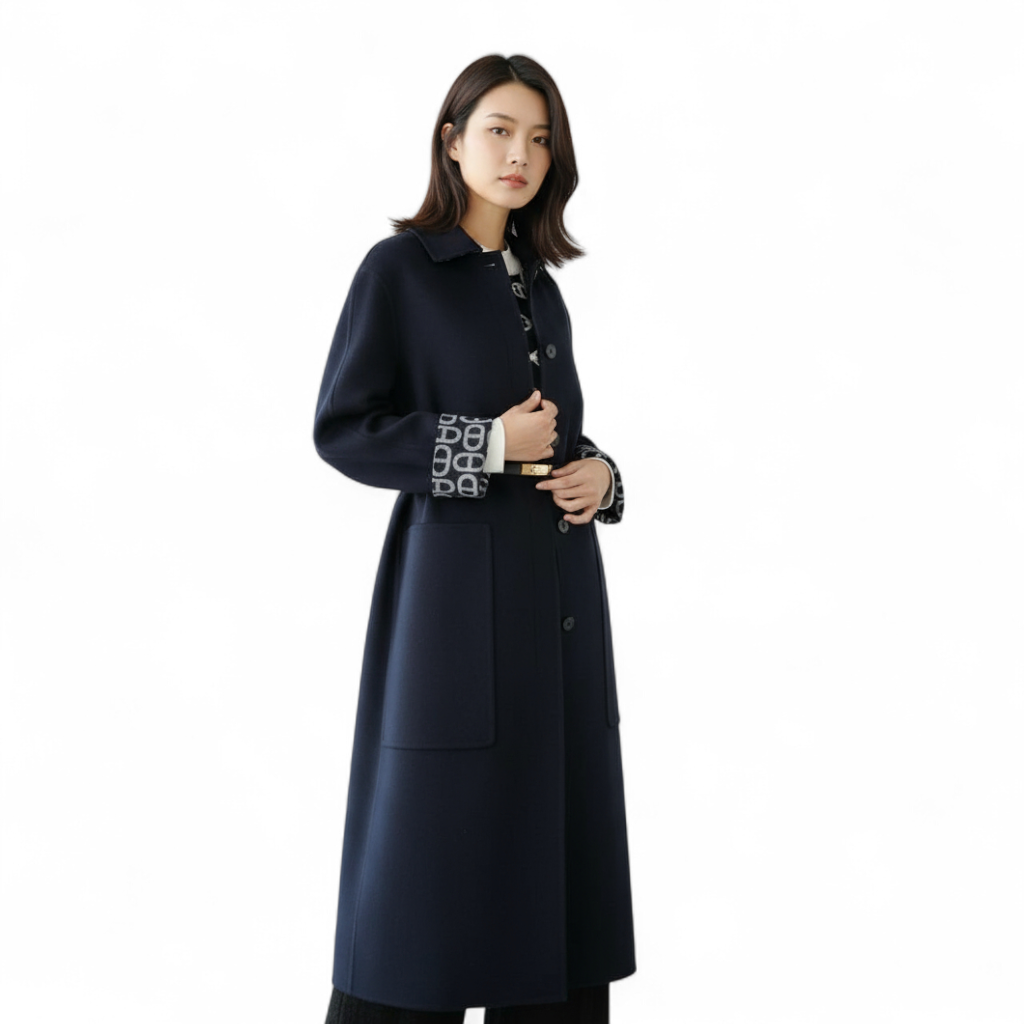 NEW Hermes Chaine d'Ancre Double Cashmere Long Coat in Bleu Marine siz
