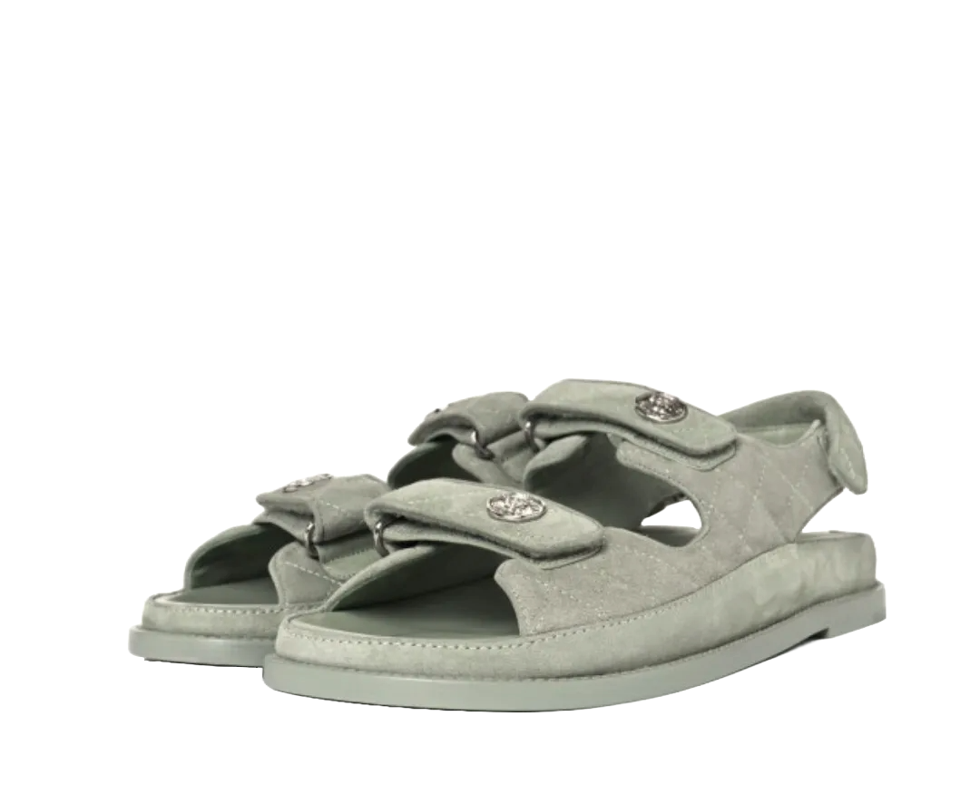 Chanel DAD SANDALS Green SUEDE LEATHER SANDAL Size 37 BNIB