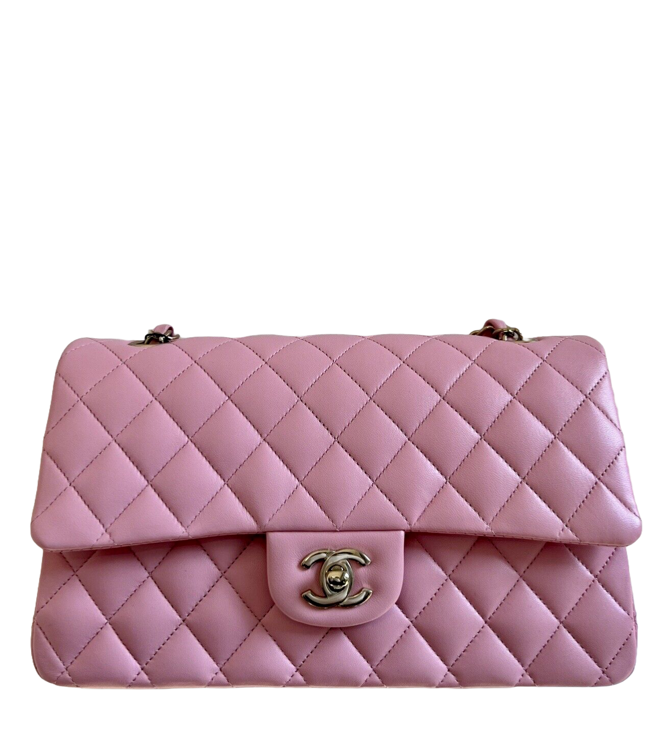 Chanel Classic Flap Bag Medium Rose Sakura Pink 22K Lambskin Champagne Gold HW