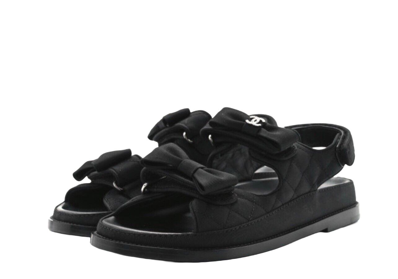 shbb_1122 クリスタル変更 01 Black Chanliade BNIB Chanel Dad Sandal CC Crystals In Black With Bows Size