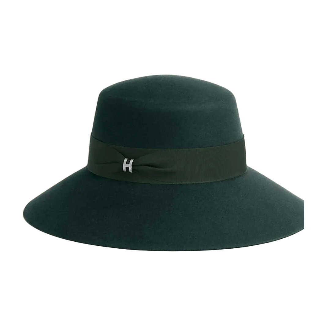 Brand New Hermes Farrah Pop H Women Hat Vert Sapin Size 56