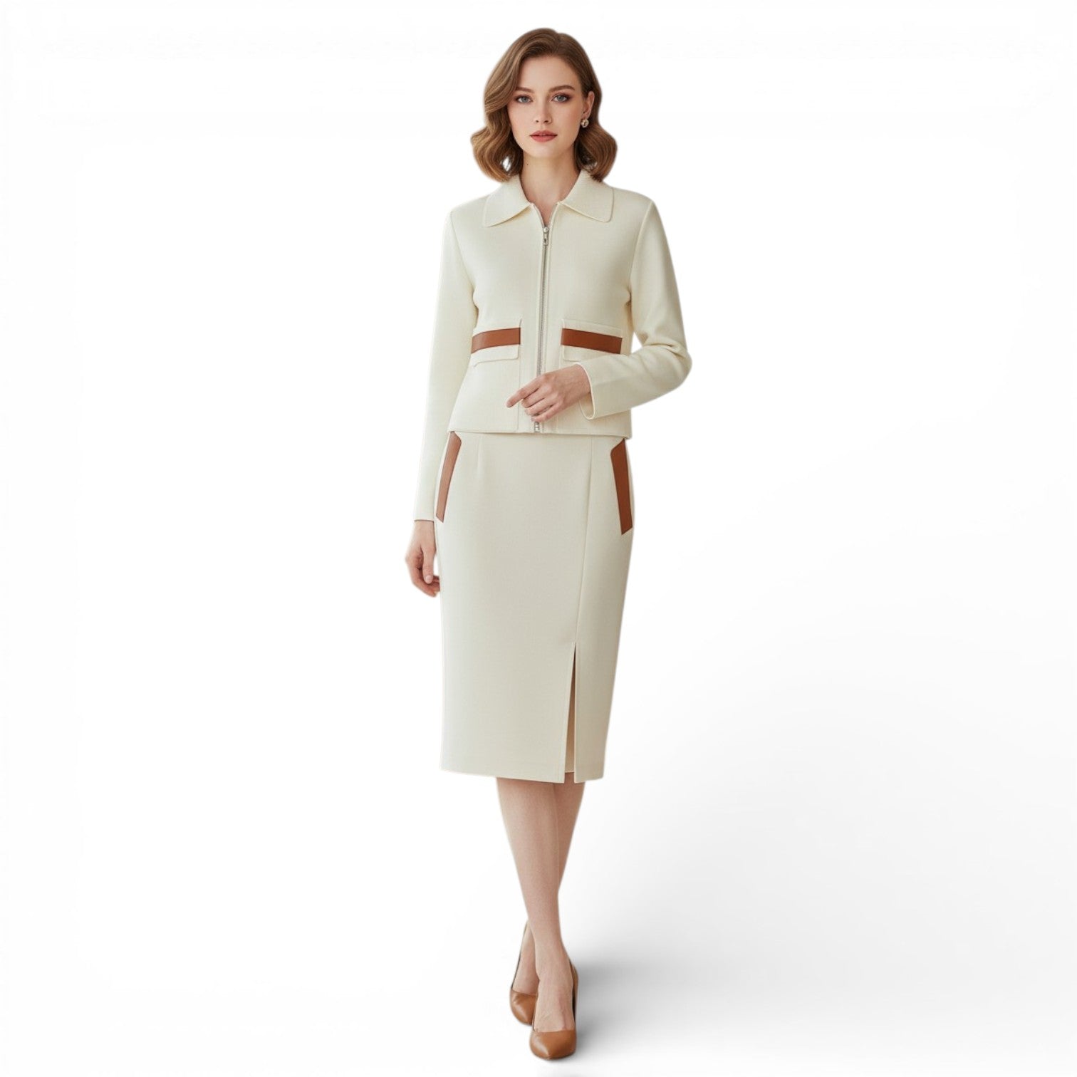 Hermès Woman Outdoor Jacket with Pockets Blanc Naturel Compact Knit Si
