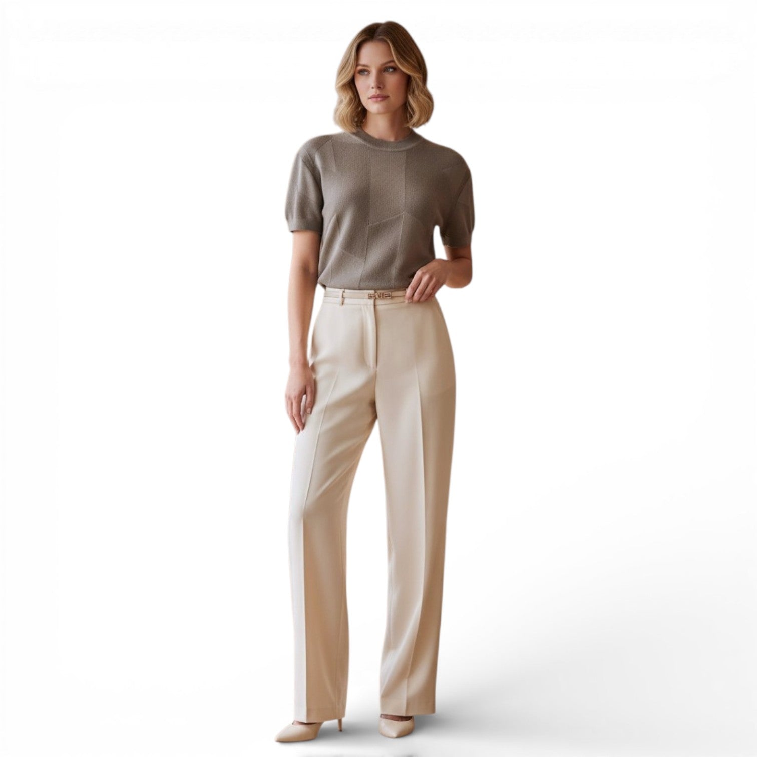 Hermès H Voyage Short Sleeve Sweater Ătoupe Virgin Wool Size 34