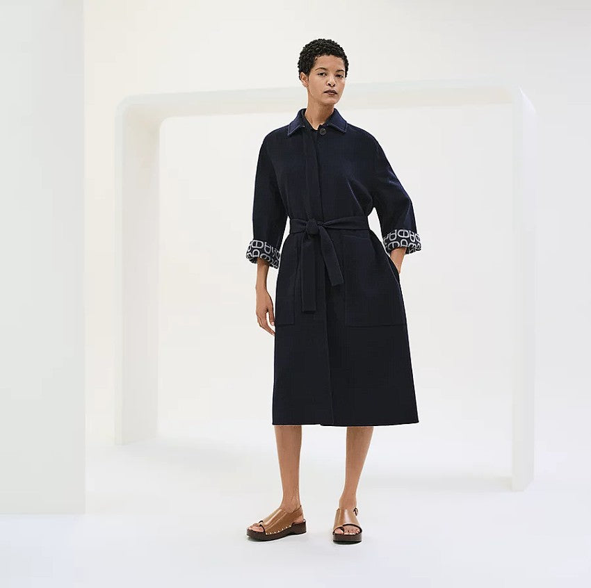 NEW Hermes Chaine d'Ancre Double Cashmere Long Coat in Bleu Marine size 36