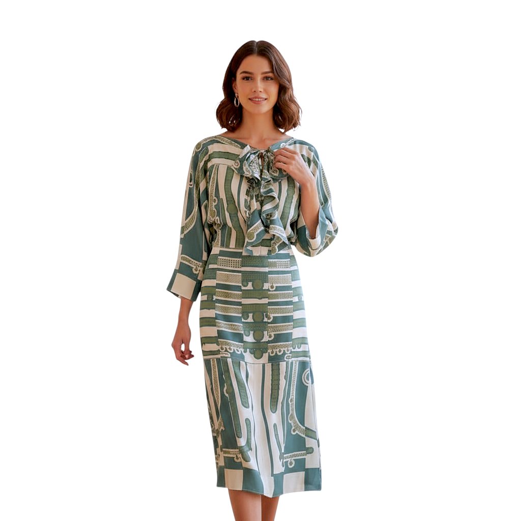 未使用★HERMES★シルク★Tresor de Medor★ブラウス NEW Hermes FW23 Runway Dress Le Tresor De Medor In vert sauge size 34