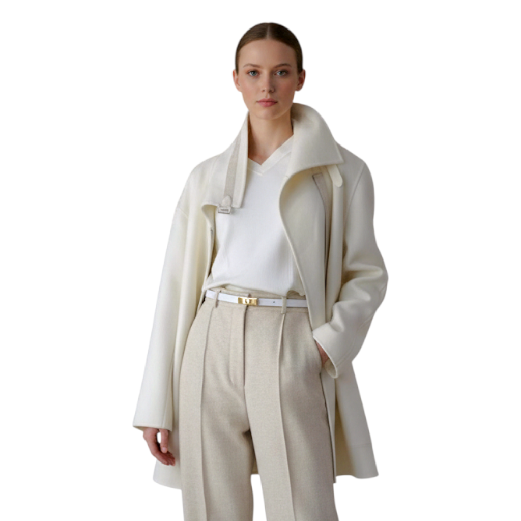 HERMES　Double Face Coat Hermès Double-Face Cashmere Coat with Felt & Leather Details in Natura