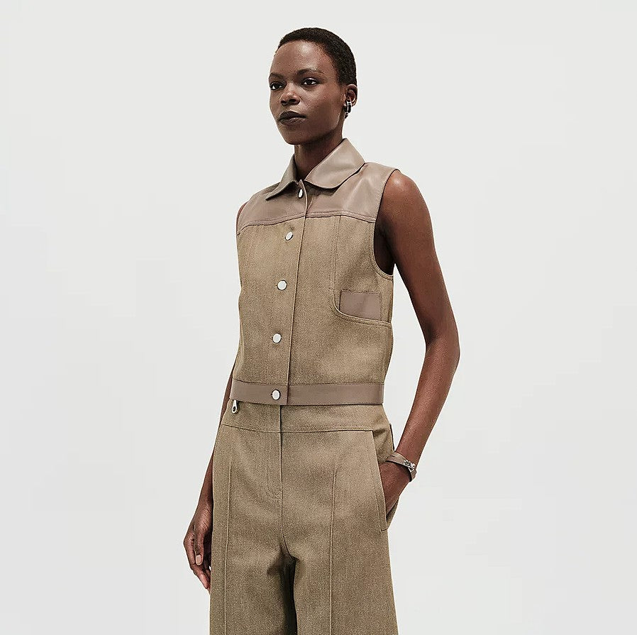 NEW Hermès SS25 Sleeveless Jacket with Leather Details - Size 38 $7K Retail