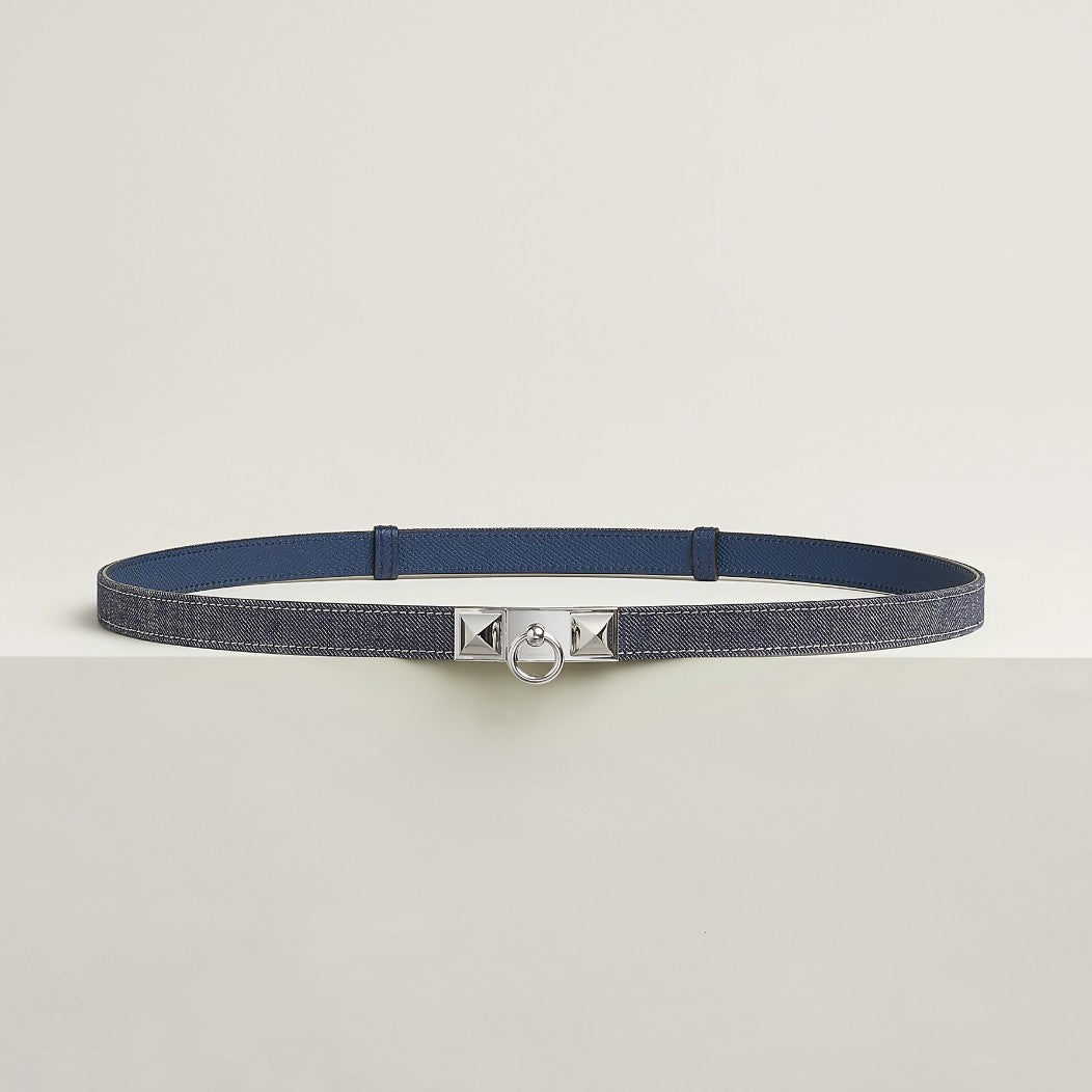 Brand New Hermès Rivale Jean 18 Belt in Bleu Indigo / Blanc / Bleu Navy PHW