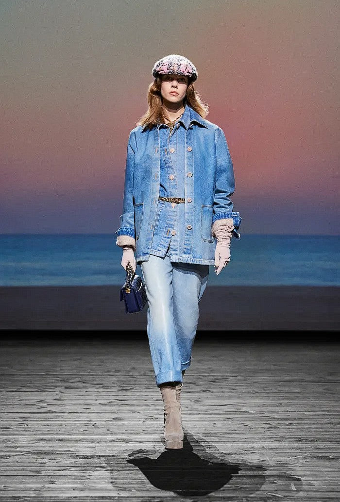 Chanel 24K Water-Repellent Coated Long Oversized Denim Jacket Light Blue Size 34