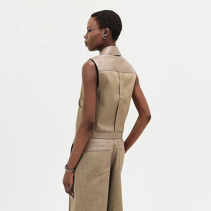 NEW Hermès SS25 Sleeveless Jacket with Leather Details - Size 38 $7K Retail
