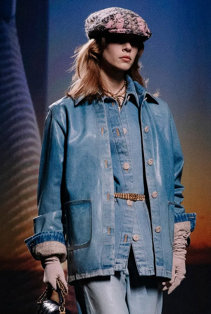 Chanel 24K Water-Repellent Coated Long Oversized Denim Jacket Light Blue Size 34