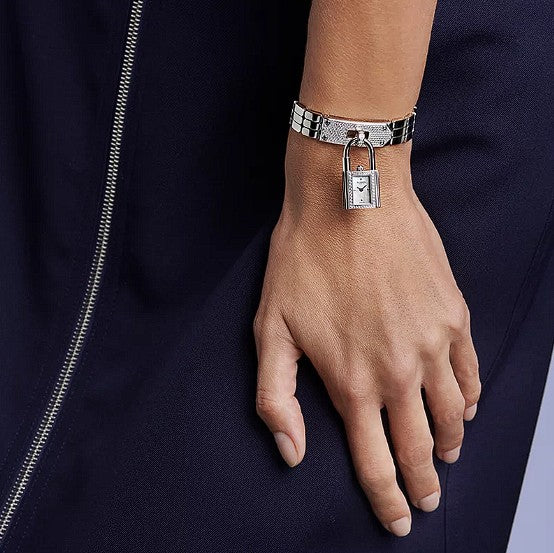 BNIB Hermes Kelly watch, Mini model, 16 mm, Diamond-Set Steel Plate Bracelet