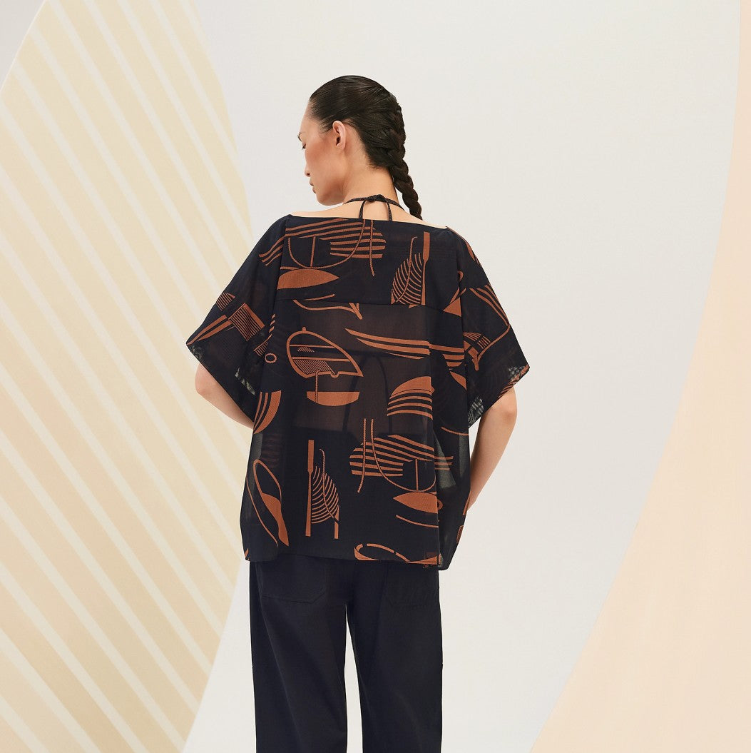 Brand New Hermès "Thalassa Tattoo" Beach Tunic in Bleu Gabier Size 34