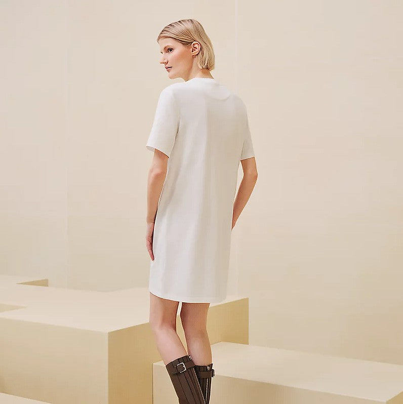 NEW Hermès "Effet Kaleidoscope" T-shirt Dress SS25 in Blanc Cassé - Size 36 $800