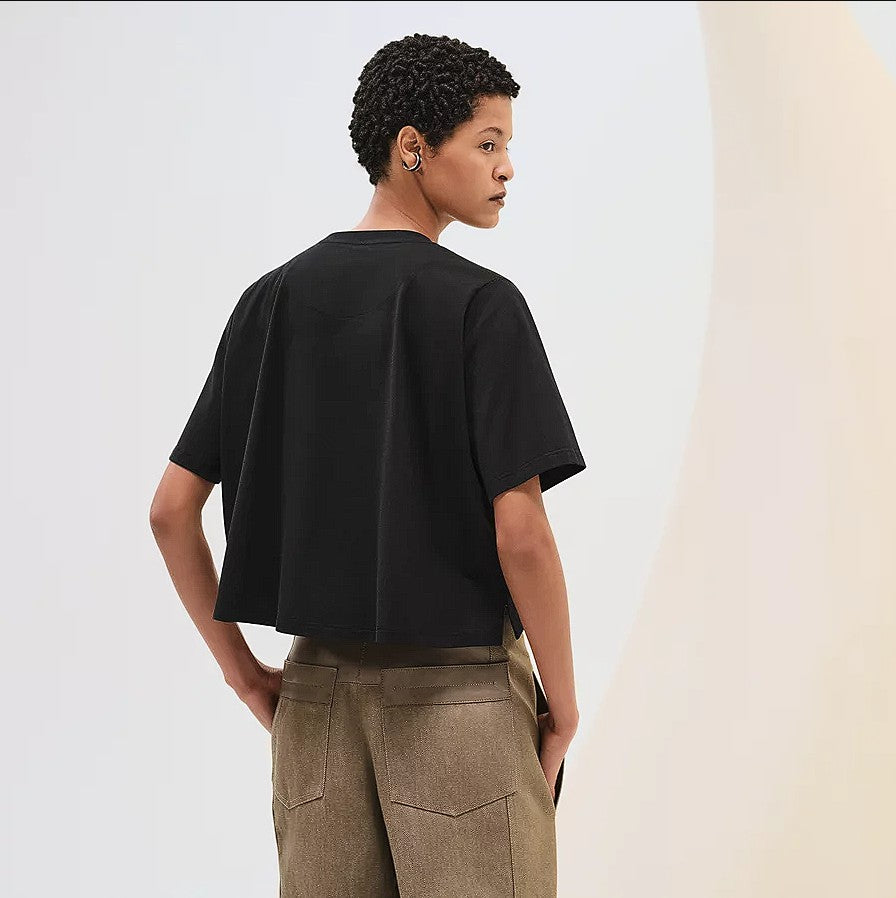 NEW Hermès "Les Clefs" Cropped T-shirt Noir Size 36 SS25
