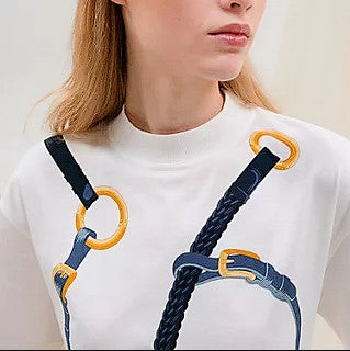NEW Hermès "Coaching Remix" Boxy-fit T-shirt Blanc/white - Size 36 Over $900