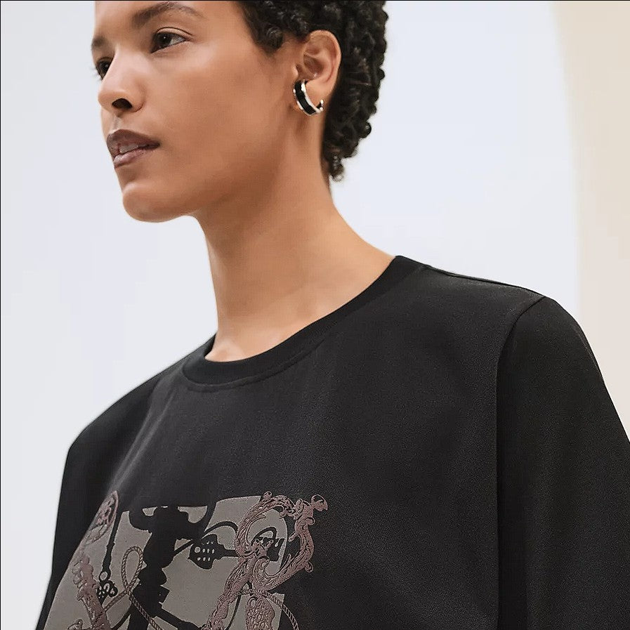 NEW Hermès "Les Clefs" Cropped T-shirt Noir Size 36 SS25