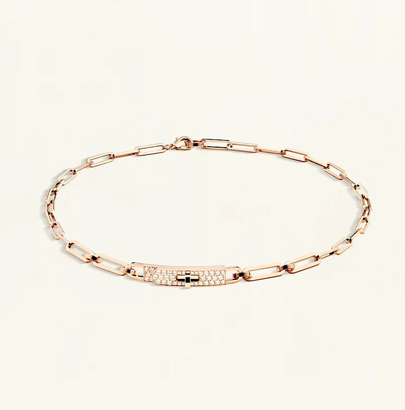 BNIB Hermes Kelly chaine Double Chain/Choker necklace diamonds Yellow Gold