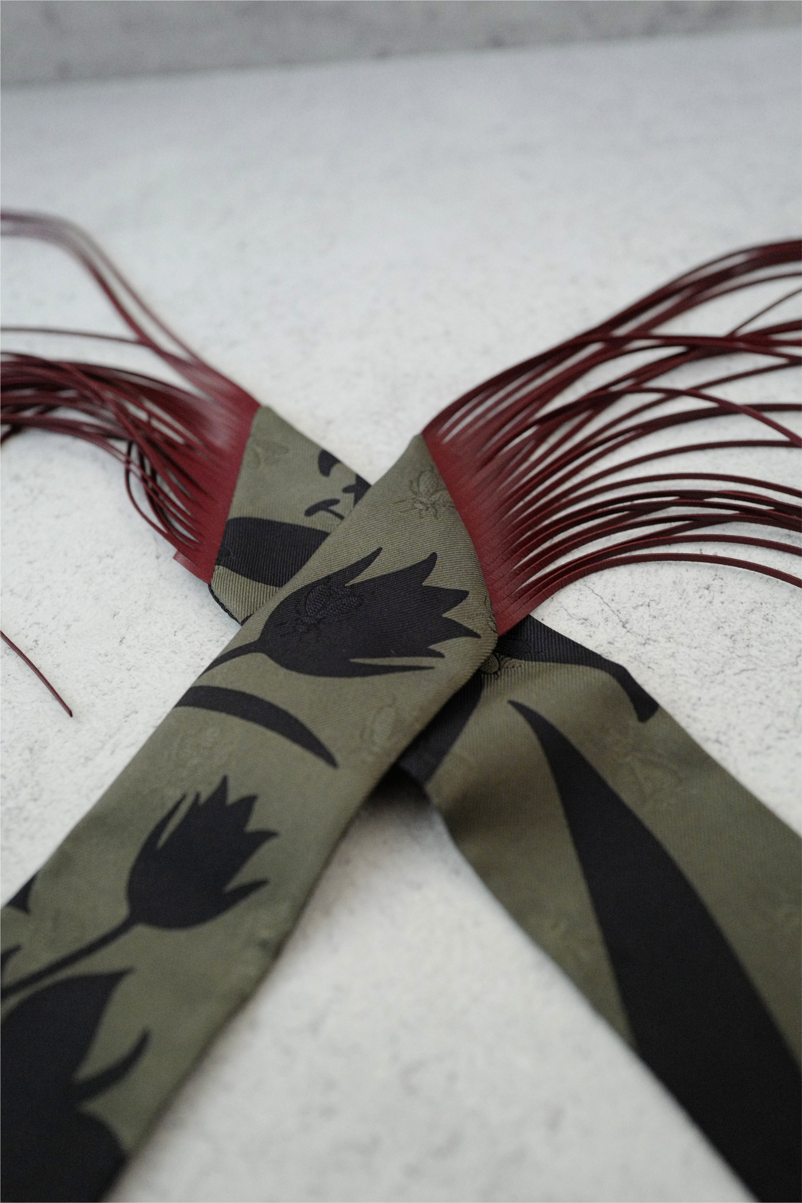 Hermès Twilly Bouquet Final Silk Noir Vert Loden with Leather Fringe