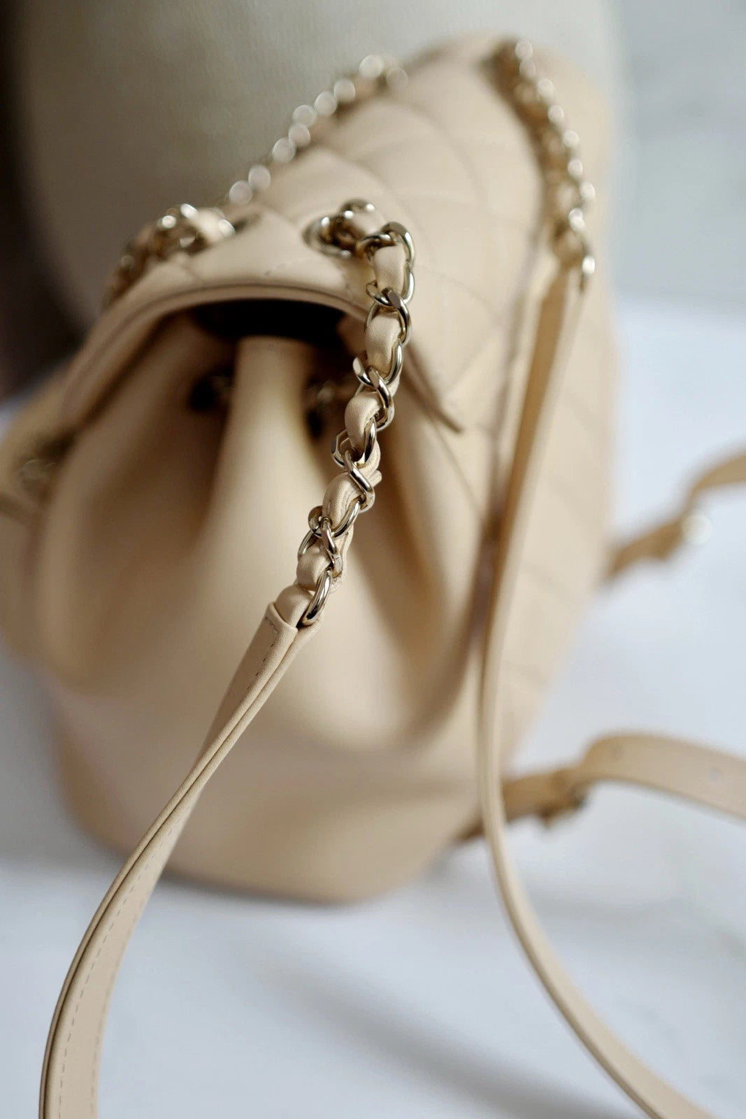 BNIB Chanel Duma Quilted Leather Backpack In Beige With Gold HW