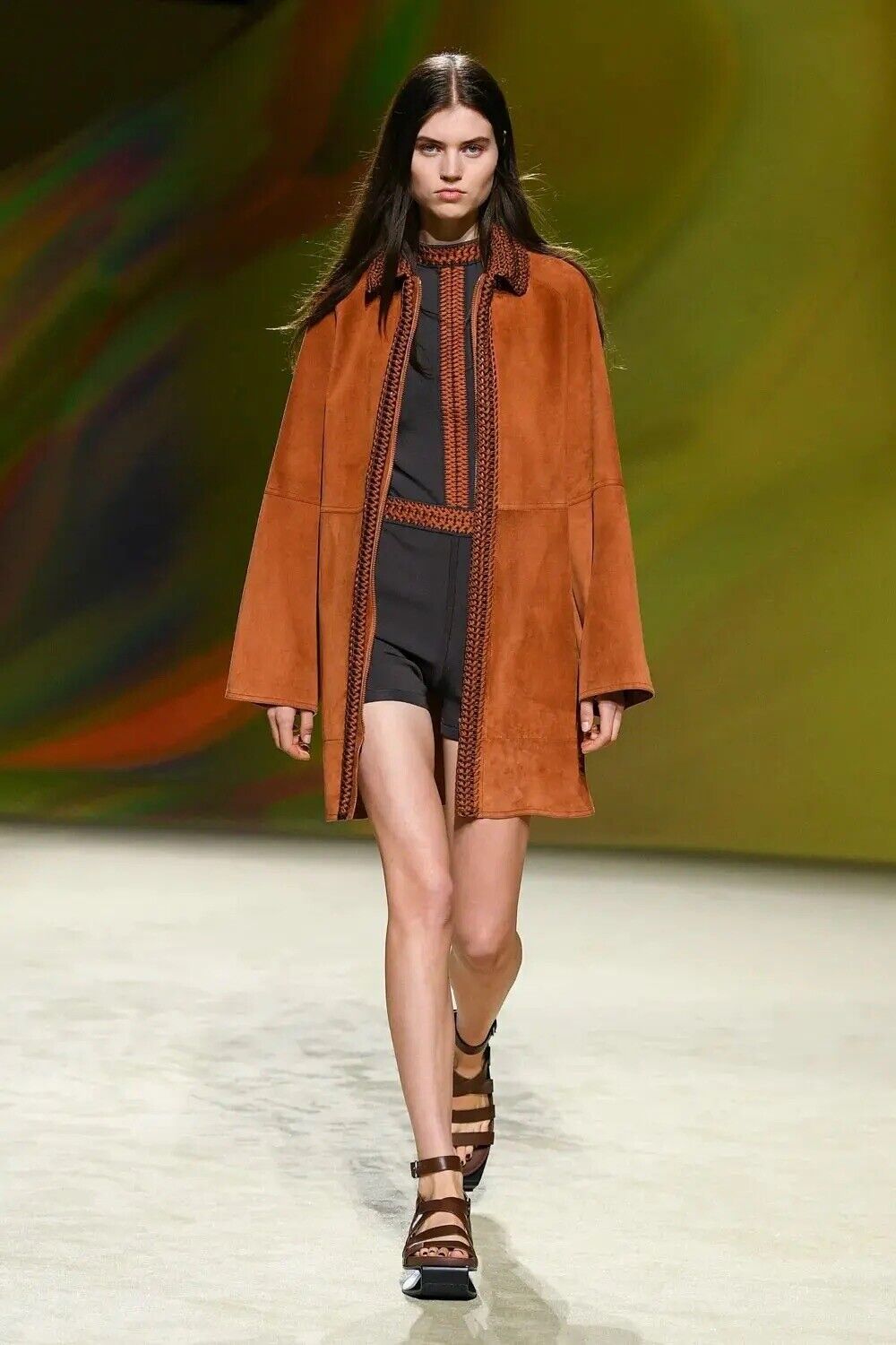 NEW Hermes Pull SS Manches Ennobli U5 Halter Top Maron Ebene Runway SS23 36 $3K