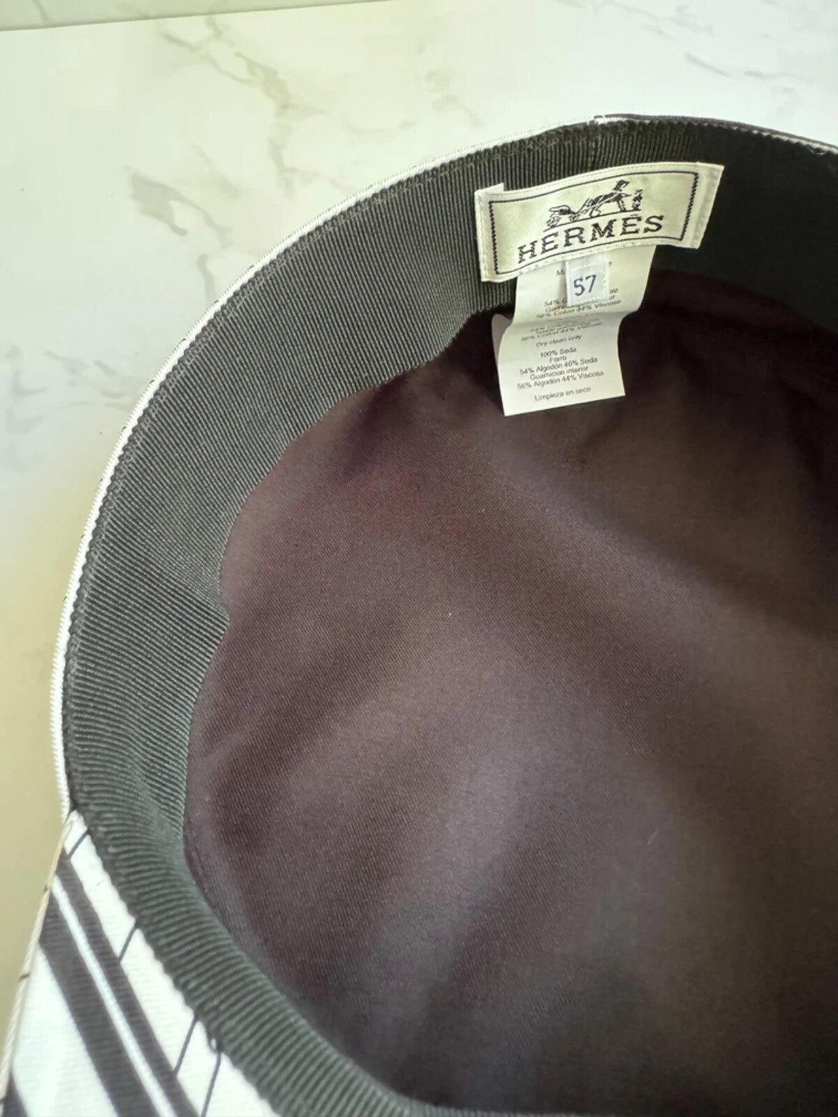 NEW Hermes Women's Deauville Cap Zigzag Printed Silk in Noir 57