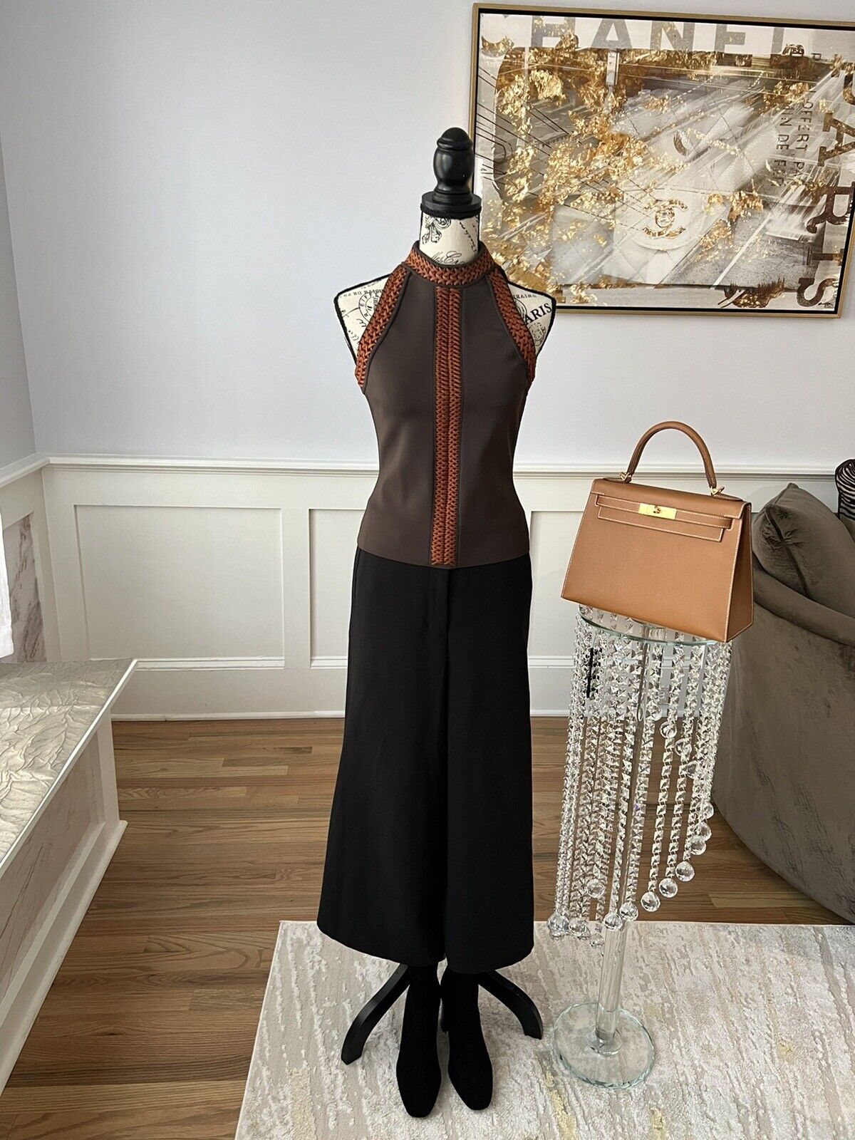 NEW Hermes Pull SS Manches Ennobli U5 Halter Top Maron Ebene Runway SS23 36 $3K