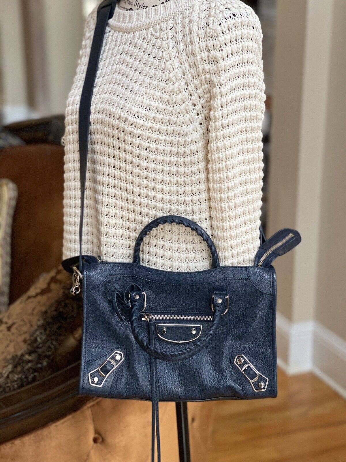 Balenciaga city small in Navy Silver Hardware