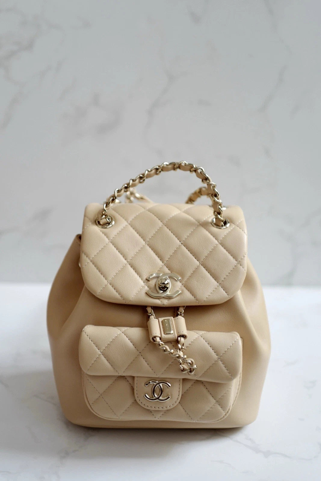 BNIB Chanel Duma Quilted Leather Backpack In Beige With Gold HW