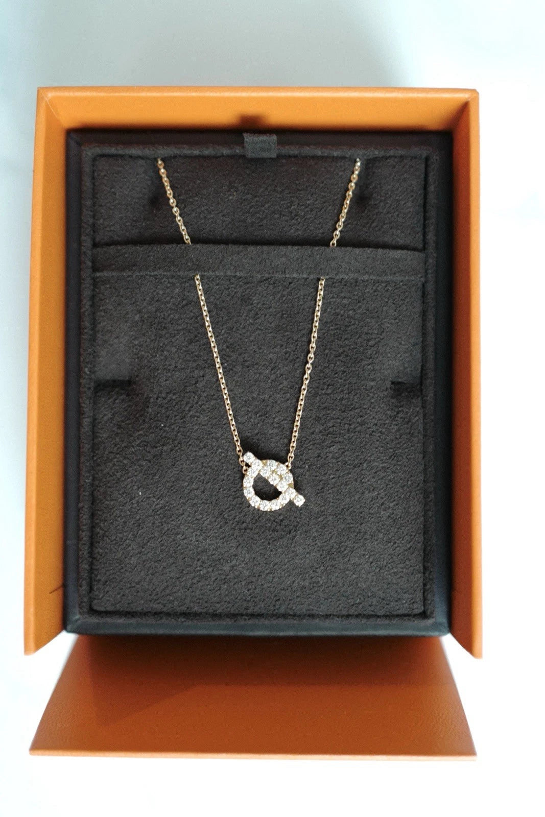 BNIB Hermes Finesse Pendant Necklace 18K Rose Gold and Diamonds NEW