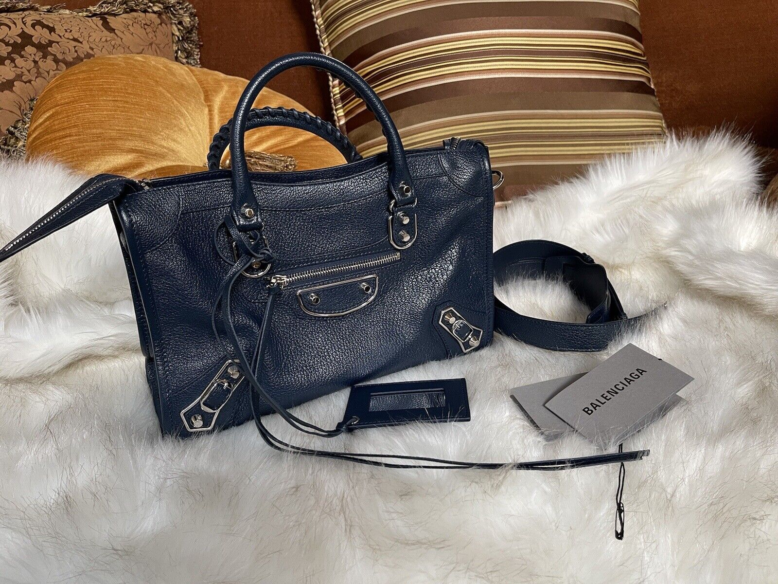 Balenciaga city small in Navy Silver Hardware