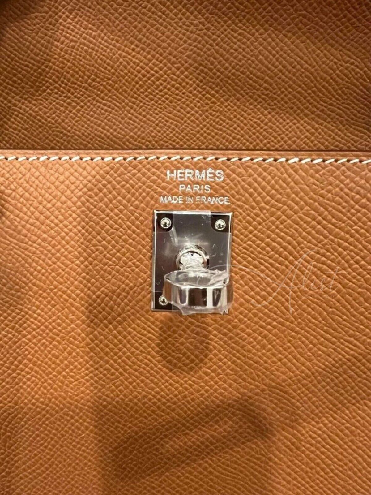BNIB Hermes Kelly 25 Gold Epsom Sellier Palladium HW Complete Original Rec