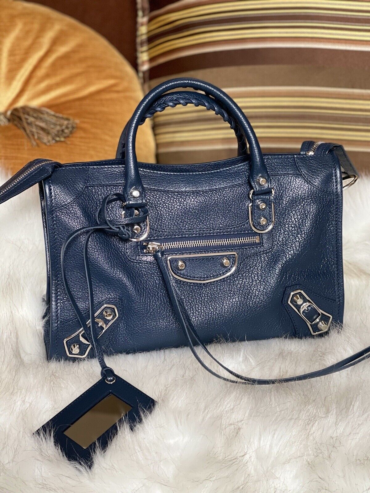 Balenciaga city small in Navy Silver Hardware