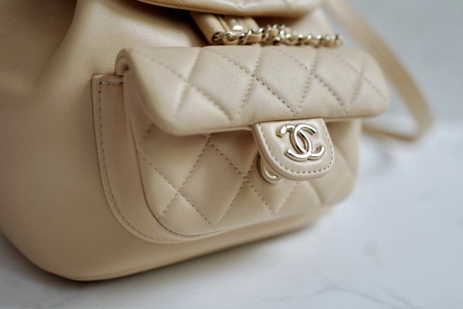BNIB Chanel Duma Quilted Leather Backpack In Beige With Gold HW