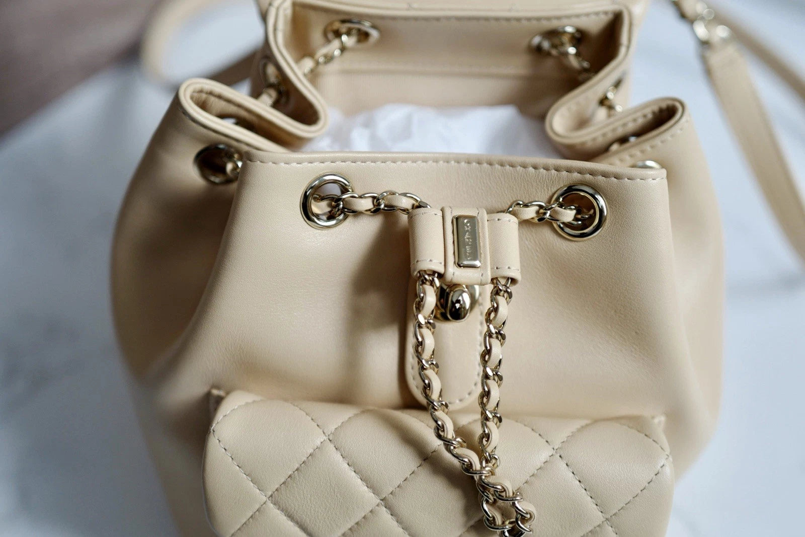 BNIB Chanel Duma Quilted Leather Backpack In Beige With Gold HW