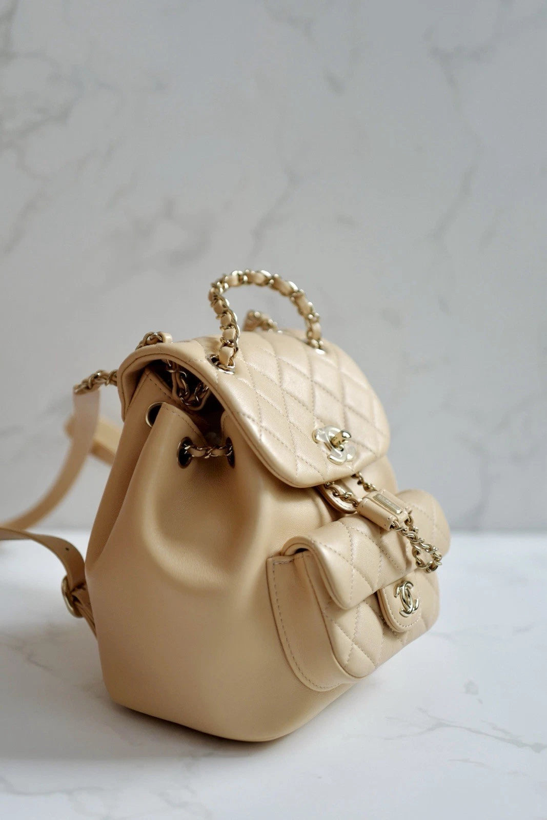 BNIB Chanel Duma Quilted Leather Backpack In Beige With Gold HW
