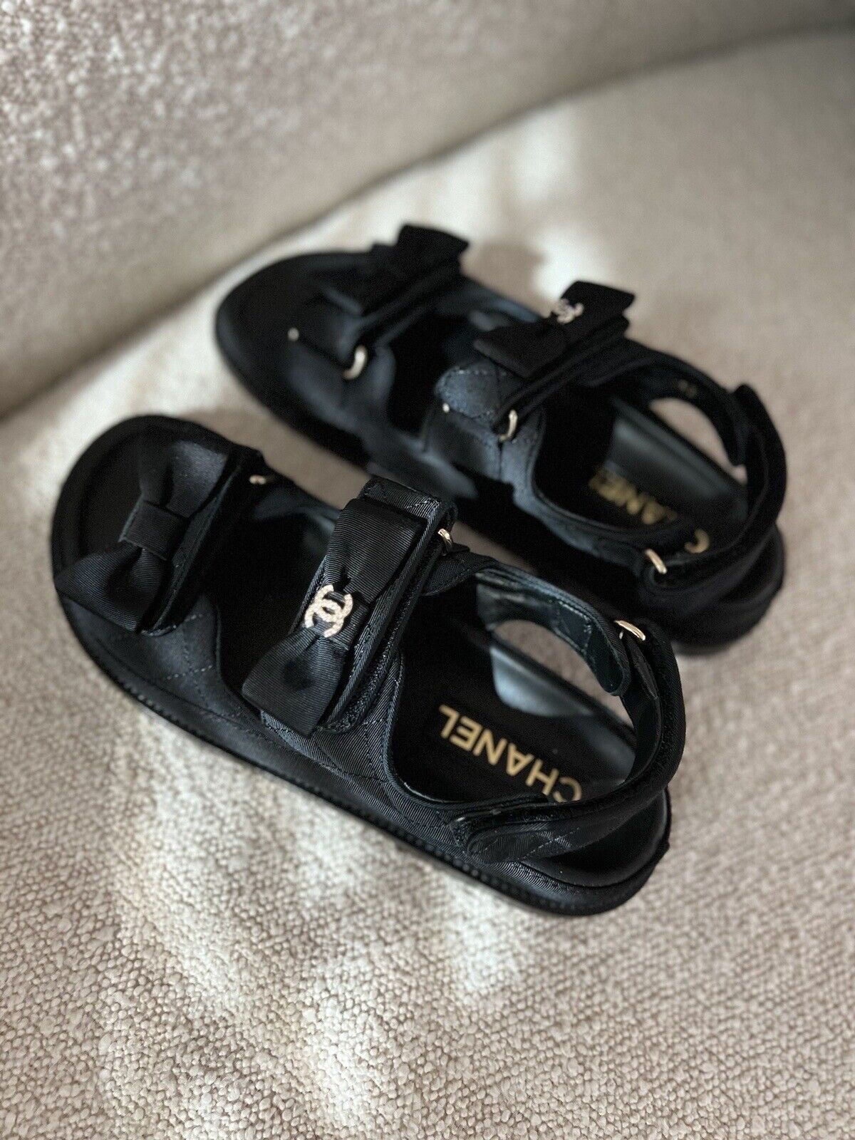 BNIB Chanel Dad Sandal CC Crystals In Black With Bows Size 38 - Limited