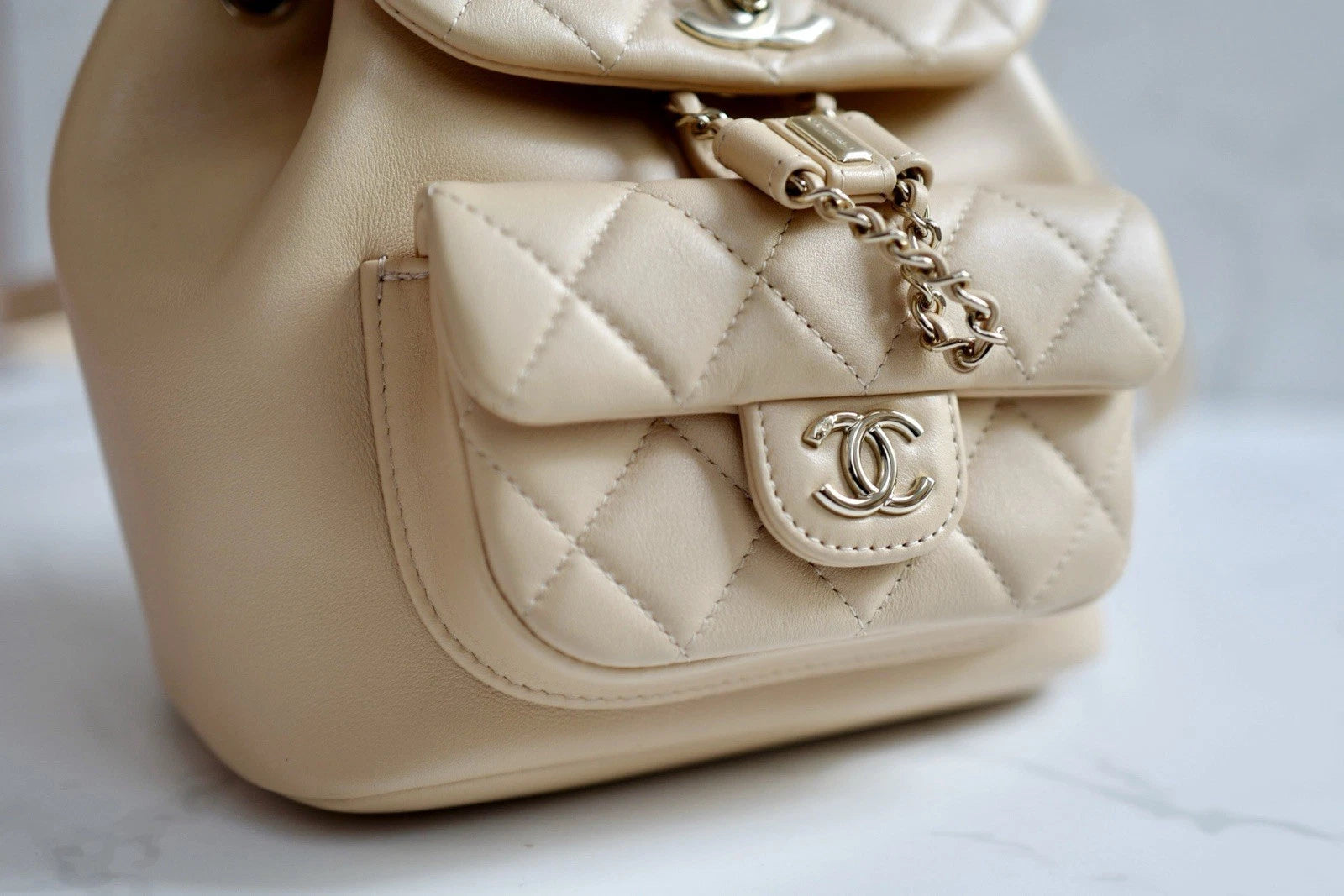 BNIB Chanel Duma Quilted Leather Backpack In Beige With Gold HW