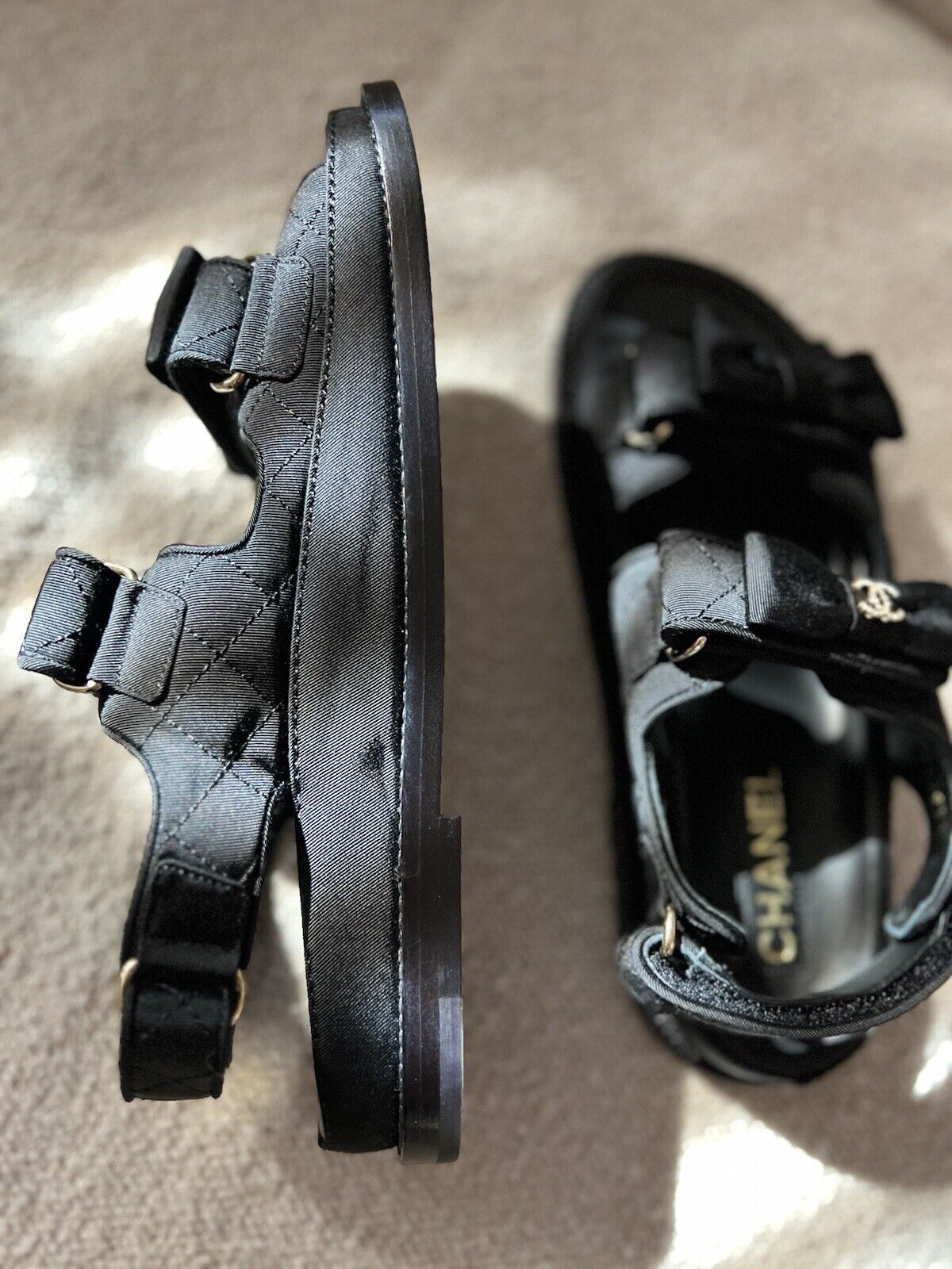 BNIB Chanel Dad Sandal CC Crystals In Black With Bows Size 38 - Limited